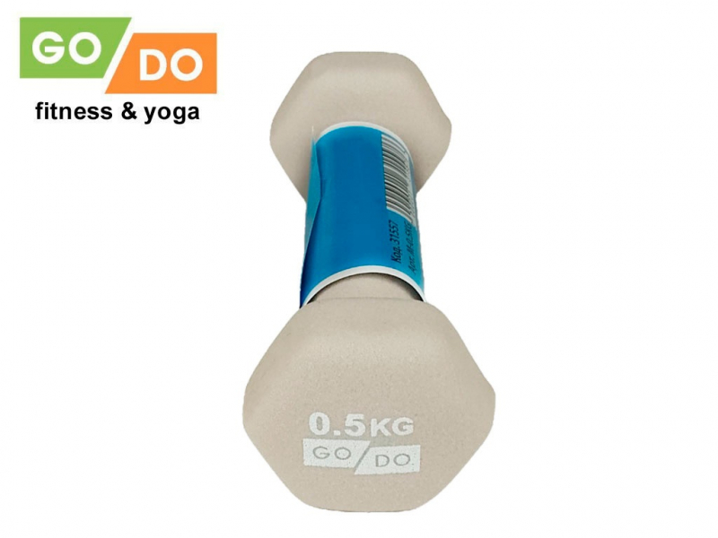Гантель GO DO в виниловой матовой неопреновой оболочке. Вес 0.5 кг. (Белый)