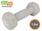 Гантель GO DO в виниловой матовой неопреновой оболочке. Вес 1 кг. (Белый)