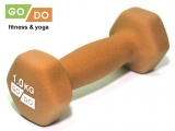 Гантель GO DO в виниловой матовой неопреновой оболочке. Вес 1 кг. (Оранжевый)