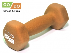 Гантель GO DO в виниловой матовой неопреновой оболочке. Вес 1 кг. (Оранжевый)