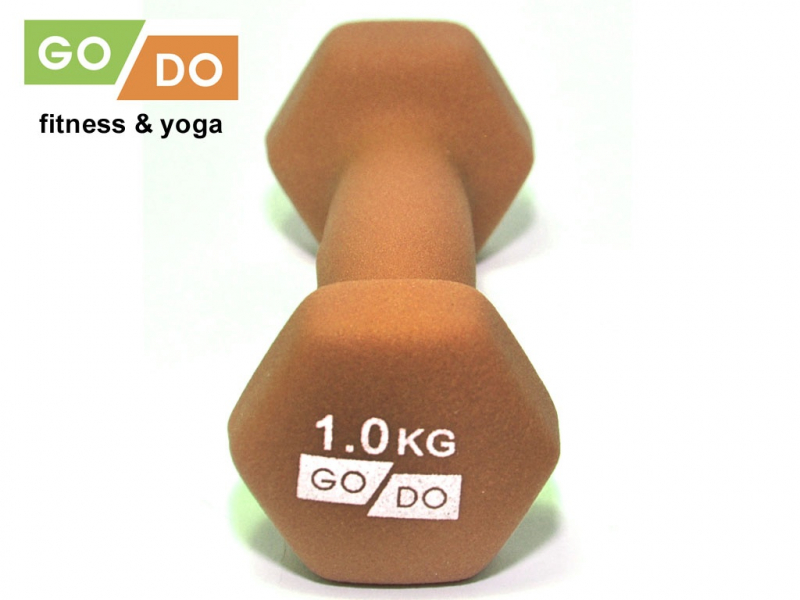 Гантель GO DO в виниловой матовой неопреновой оболочке. Вес 1 кг. (Оранжевый)