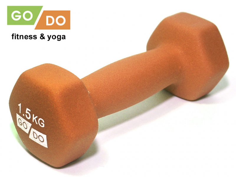 Гантель GO DO в виниловой матовой неопреновой оболочке. Вес 1.5 кг. (Оранжевый)