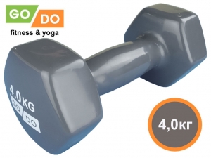 Гантель GO DO в виниловой оболочке. Вес 4 кг. (Серый)