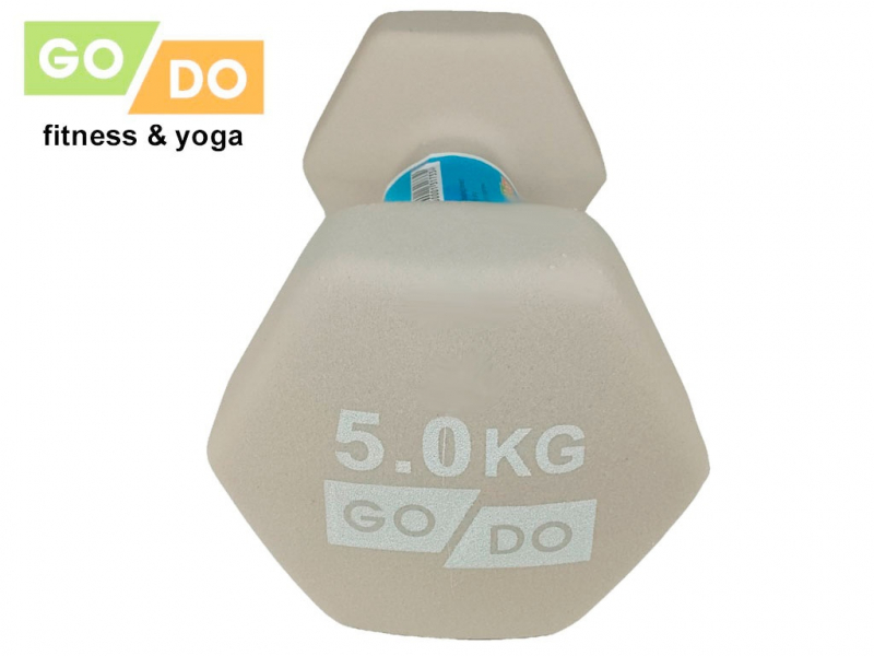 Гантель GO DO в виниловой матовой неопреновой оболочке. Вес 5 кг. (Белый)