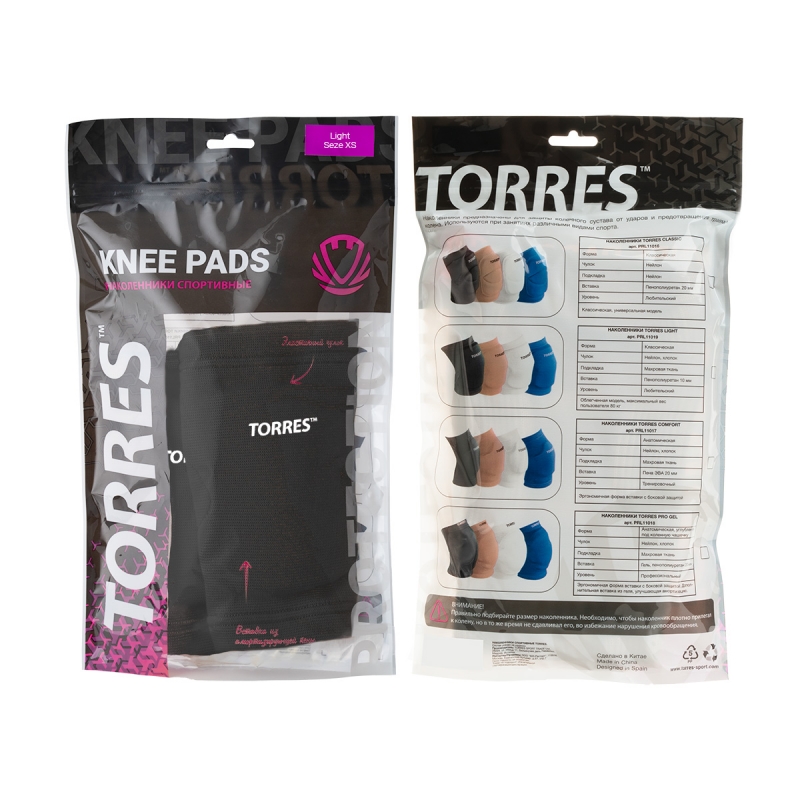 Наколенники спортивные TORRES Light PRL11019XS-02, размер XS, чёрные