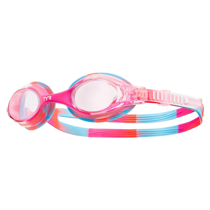 Очки для плавания детские TYR Swimple Tie Dye Jr, LGSWTD-667, розовые линзы
