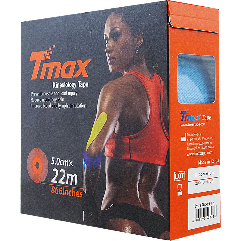 Тейп кинезиологический TMAX Extra Sticky 5 см x 22 м, 223228, голубой