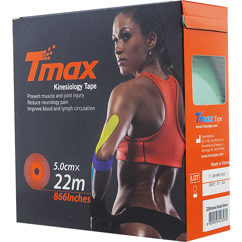 Тейп кинезиологический TMAX Extra Sticky 5 см x 22 м, 223280, зеленый