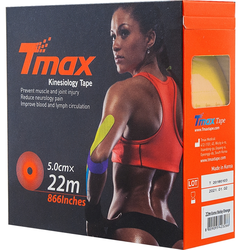 Тейп кинезиологический Tmax 22m Extra Sticky Yellow (5 см x 22 м), 223299, желтый