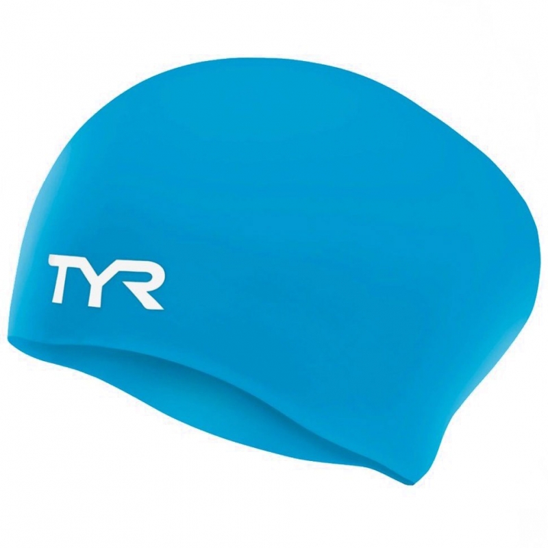 Шапочка для плавания TYR Long Hair Wrinkle-Free Silicone Cap, LCSL-360, голубой