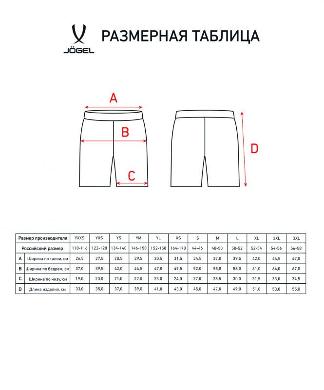 Шорты игровые CAMP Classic Shorts, красный/белый, Jögel