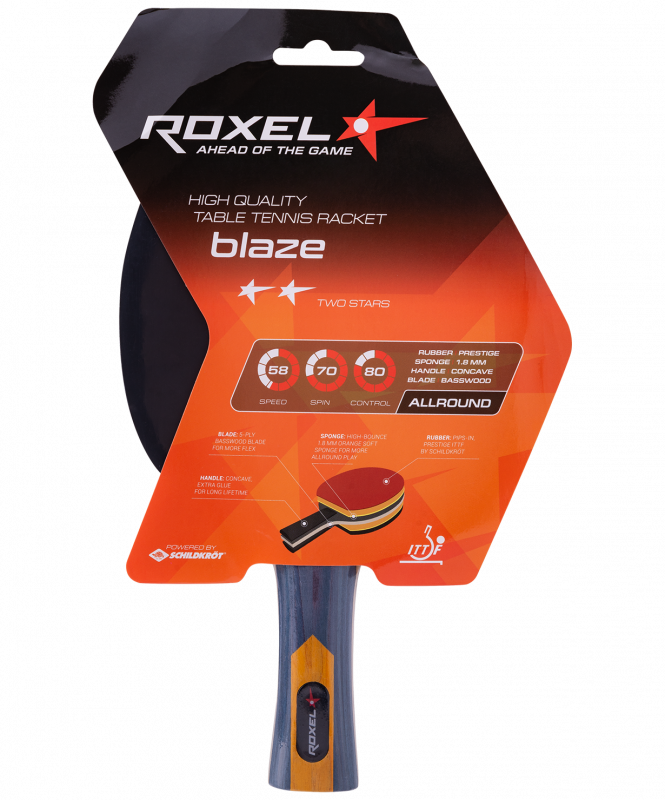 Ракетка для настольного тенниса 2* Blaze, коническая, Roxel УТ-00015356