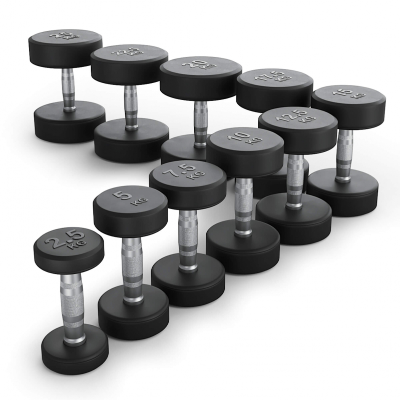 Ряд гантелей круглых UNIX Fit обрезиненные от 2.5 до 25 кг DBRND2_5/25PBK
