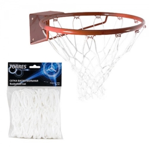 Сетка баскетбольная TORRES, арт. SS11055, ПП, 4 мм, длина 0.55 м, вес 50 г, белый