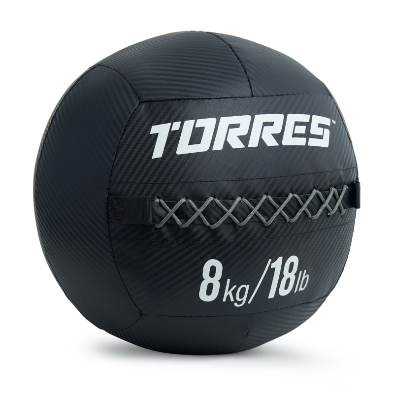 Медбол TORRES 8 кг, AL31258, ПВХ/ПУ, диаметр 35 см, черный