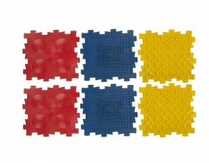 Коврик массажный детский, арт. У967, 6 модулей (24,5*24,5*1,4см), красный, синий, желтый