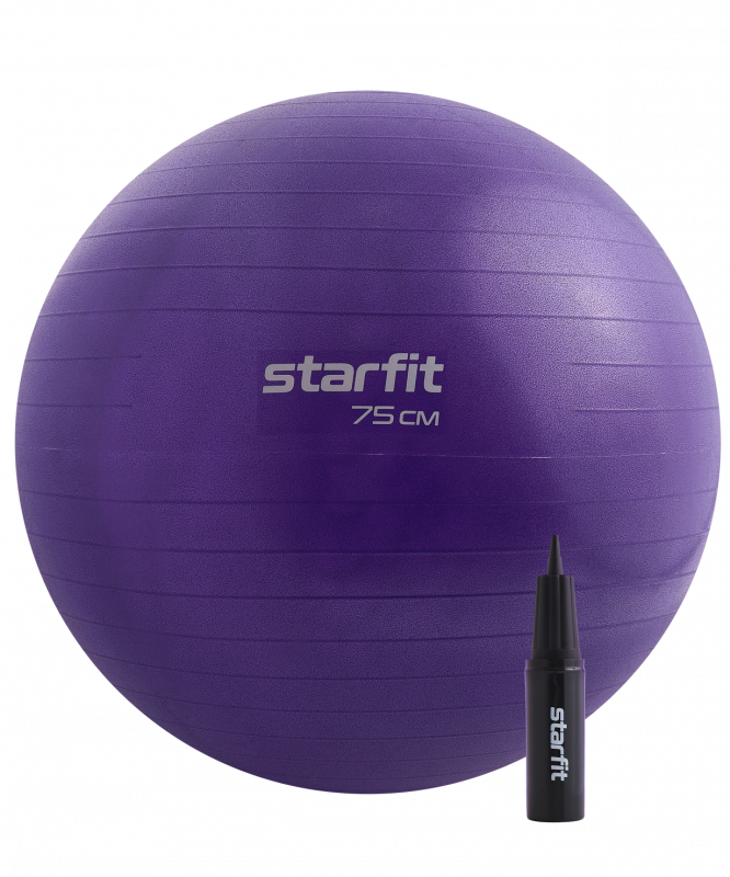 Фитбол GB-109 антивзрыв, 1200 гр, с ручным насосом, фиолетовый, 75 см, Starfit УТ-00020233