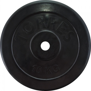 Диск обрезиненный TORRES 10 кг, PL507110, d.25 мм, металл в резиновой оболочке, черный