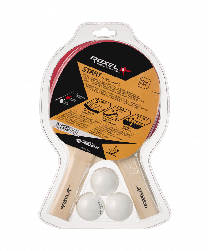 Набор для настольного тенниса Hobby Start, 2 ракетки, 3 мяча, Roxel УТ-00015366