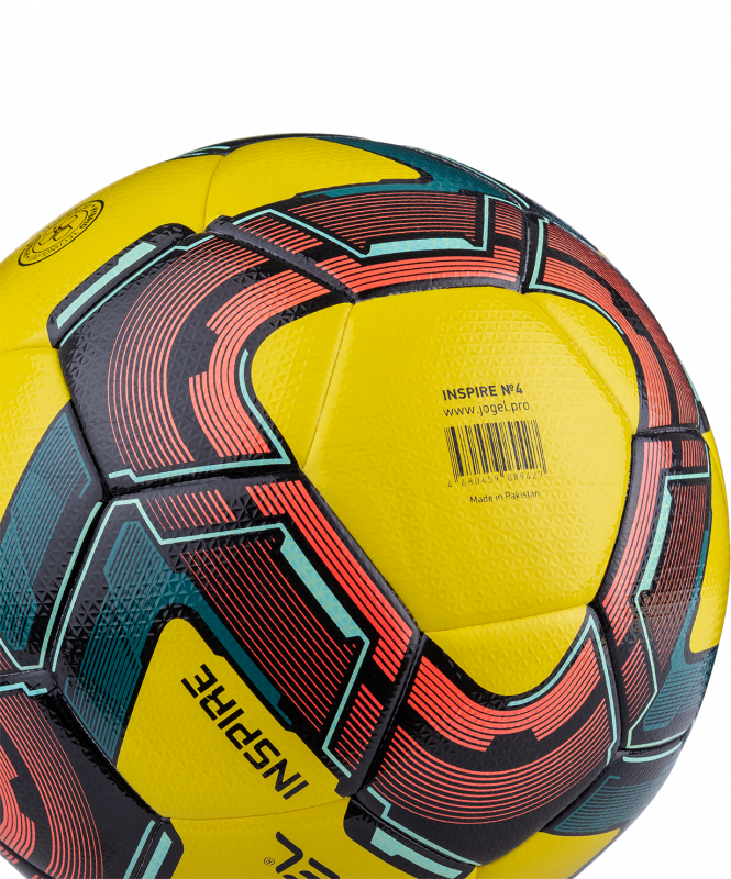 Мяч футзальный Inspire №4, желтый/черный/красный, размер 4, Jögel УТ-00018634