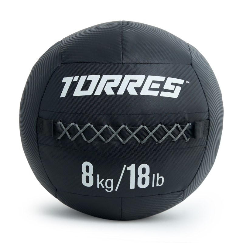 Медбол TORRES 8 кг, AL31258, ПВХ/ПУ, диаметр 35 см, черный