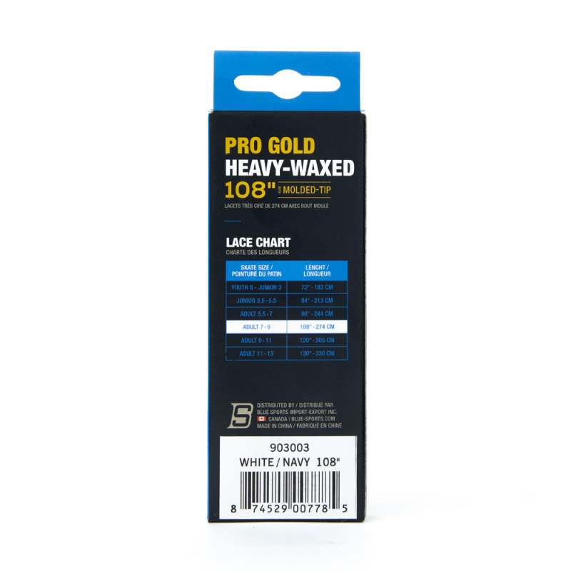 Шнурки для коньков Blue Sports Pro Gold Heavy Waxed, 903003-WHNV-274, полиэстер, 274см, бело-голубой