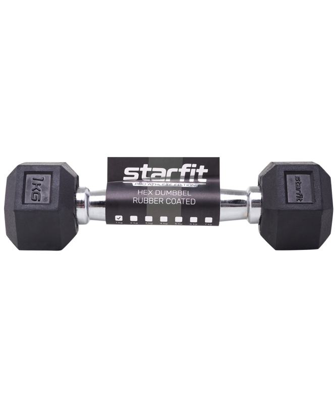 Гантель гексагональная DB-301 1 кг, обрезиненная, черный, Starfit