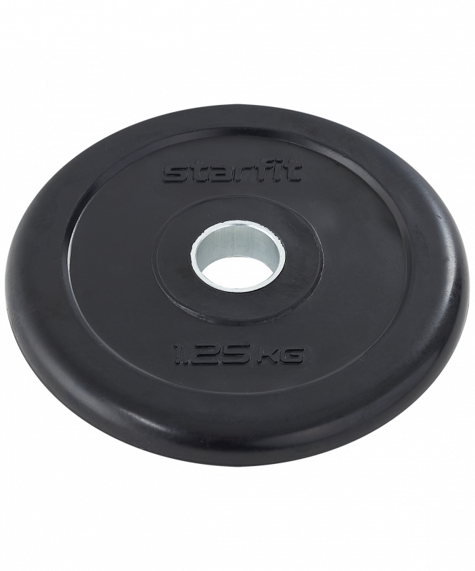 Диск обрезиненный BB-202 d=26 мм, стальная втулка, черный, 1.25 кг, Starfit УТ-00018804