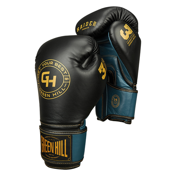 боксерские перчатки RAIDER чёрно-голубой Green Hill THBGHB-05 14oz