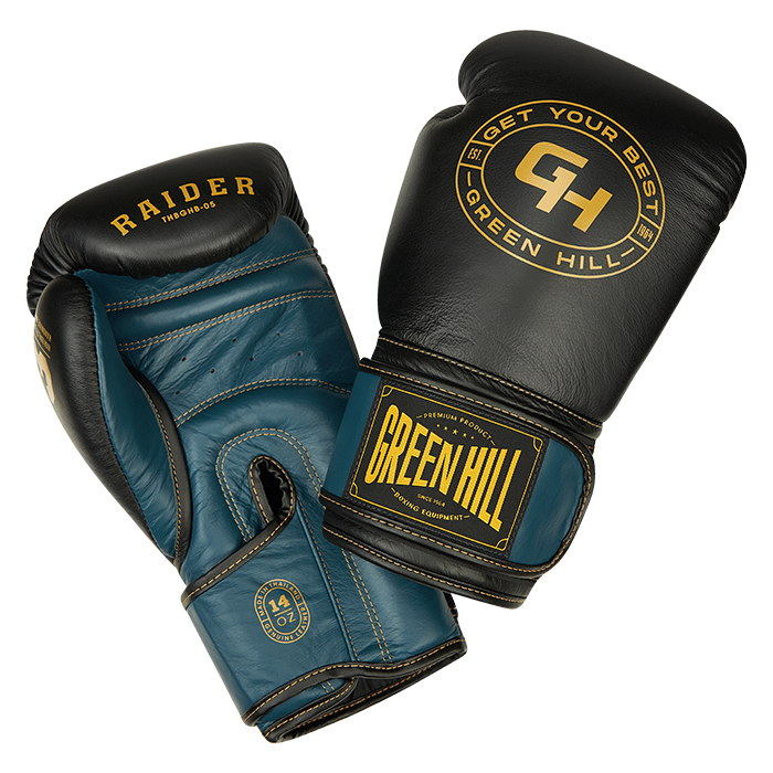 боксерские перчатки RAIDER чёрно-голубой Green Hill THBGHB-05 14oz