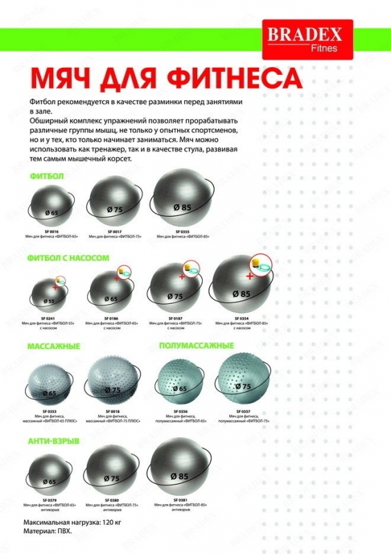 Мяч для фитнеса «ФИТБОЛ-85» с насосом BRADEX SF 0354