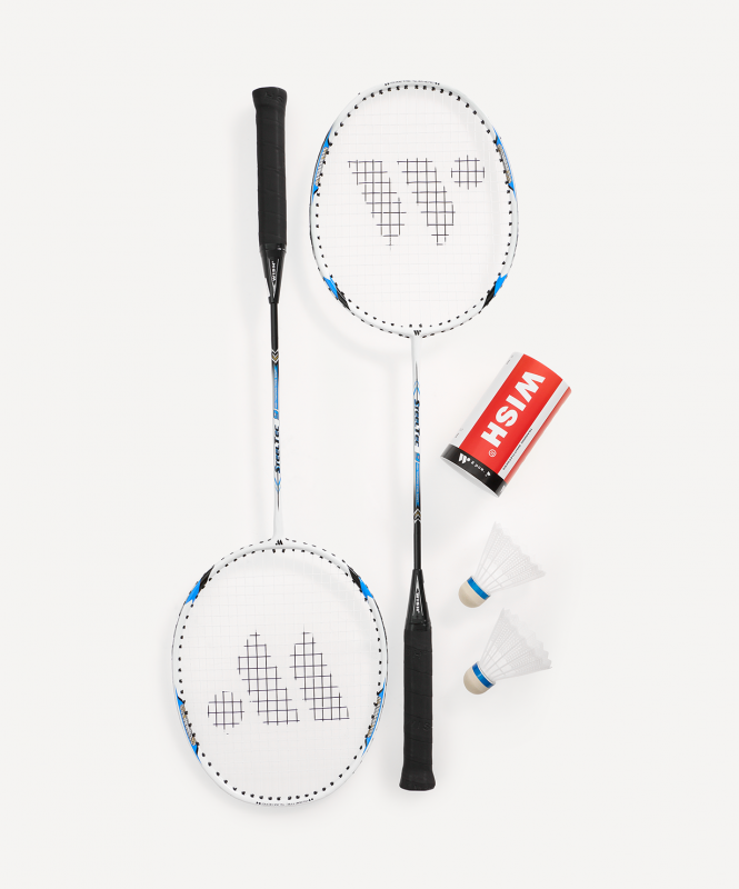 Набор для бадминтона WISH Steeltec 9, 2 ракетки, 2 волана, белый/синий ЦБ-00008284