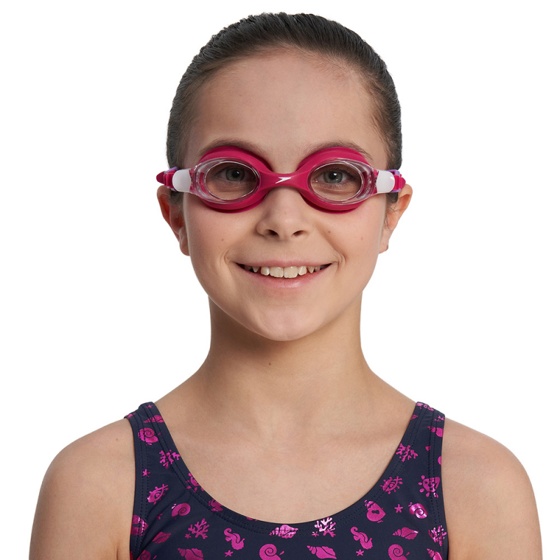 Очки для плав. детск. SPEEDO SKOOGLES Jr, 8-7500645003-C17CF, ПРОЗРАЧНЫЕ линзы, красная оправа