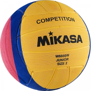 Мяч для водного поло MIKASA W6608W размер 2, детский, резина, вес 300-320 г, окружность 58-60 см, желтый-синий-розовый