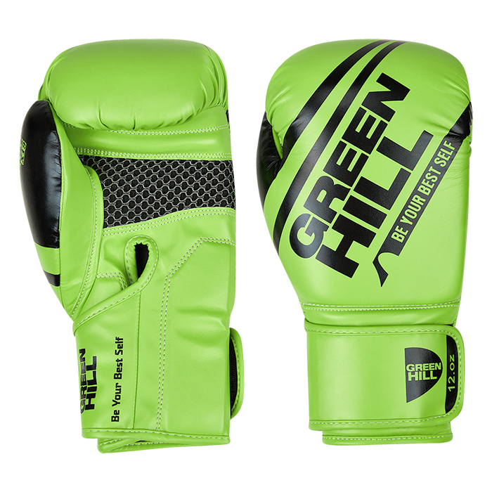 Боксерские перчатки UNIQUE зелено-черные Green Hill BGU-2308 16oz