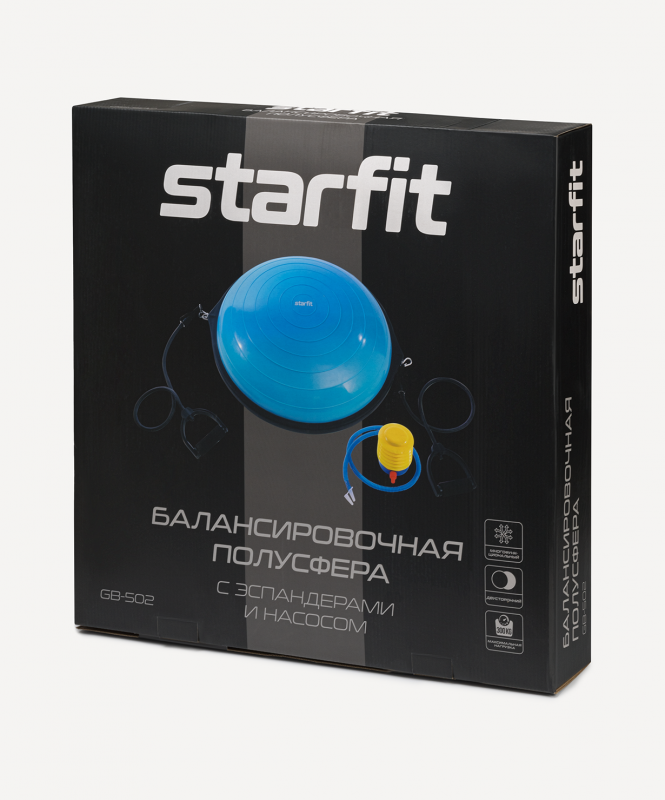 Полусфера STARFIT "BOSU" GB-502 с эспандерами, с насосом, синий ЦБ-00002517