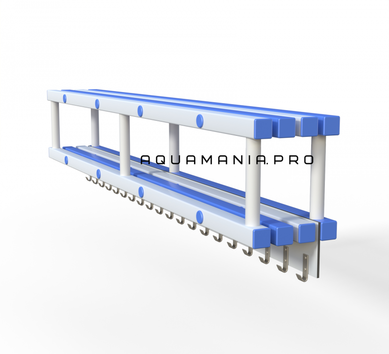 Полка навесная 2000х250х320 мм 20 крючков (вариант 3) белый/синий