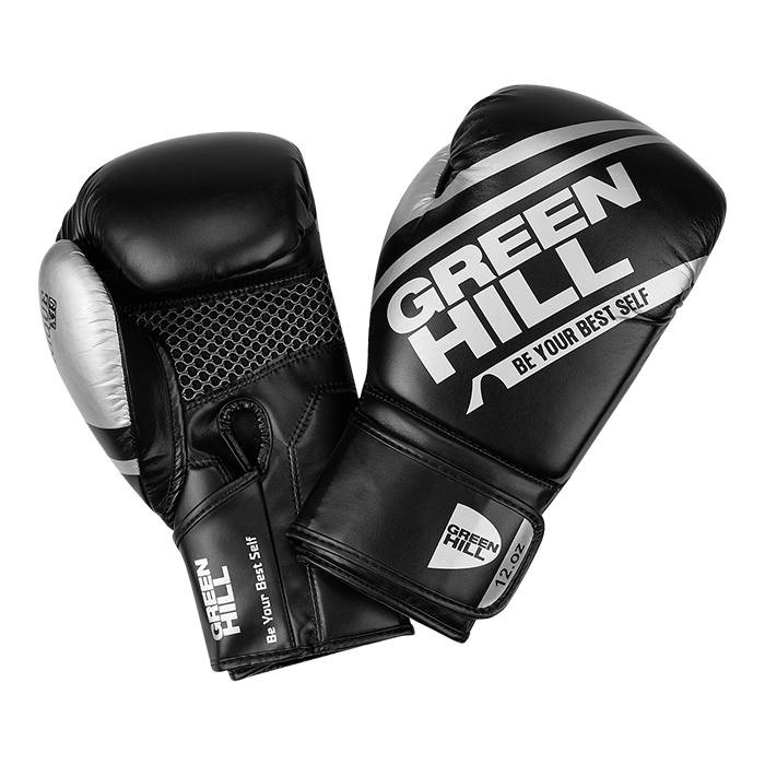 Боксерские перчатки UNIQUE черно-серебристые Green Hill BGU-2308 14oz