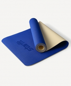 Коврик для йоги и фитнеса FM-201, TPE, 183x61x0,4 см, синий/бежевый, Starfit