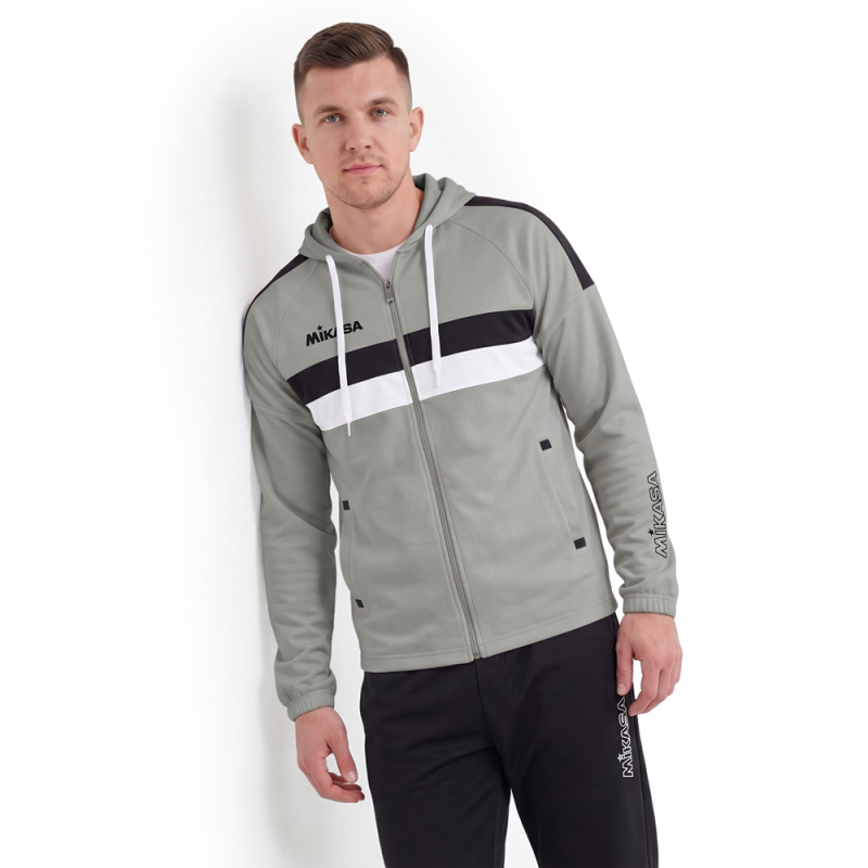Костюм спорт. муж. с капюш. MIKASA MT550/151-0056-L, размер L, 100% полиэстер, серо-бело-черный
