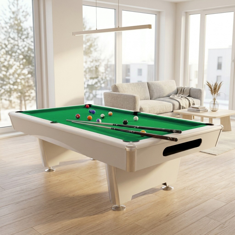Бильярдный стол для пула Dynamic Billard "Triumph Plus" 8 футов (матово-белый) в комплекте, аксессуары и сукно