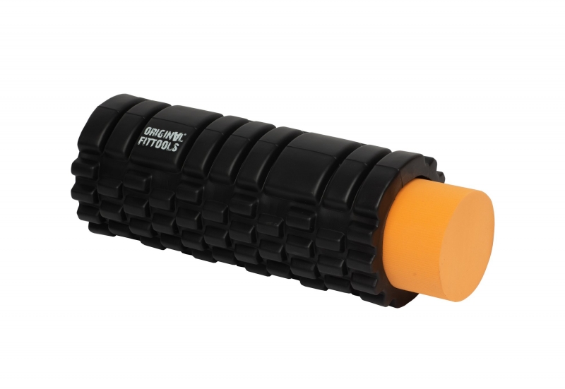 Цилиндр массажный 33 x 14 см черный двойной Original FitTools FT-DOUBLE-ROLL