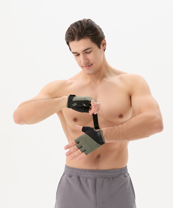 Перчатки для фитнеса WG-204, черный/хаки, размер M, Starfit ЦБ-00004449