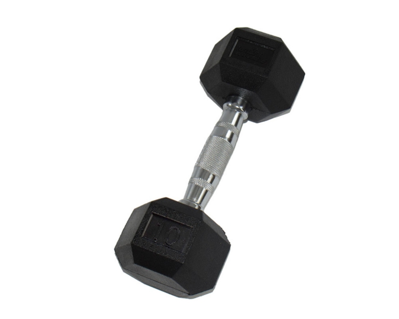 Гантель PERFORM BETTER Rubber Encased Hex Dumbbells 10 кг, 1 штука, черный