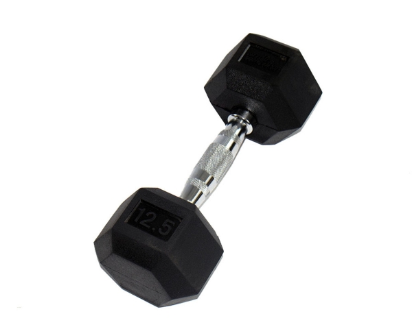 Гантель PERFORM BETTER Rubber Encased Hex Dumbbells 12,5 кг, 1 штука, черный