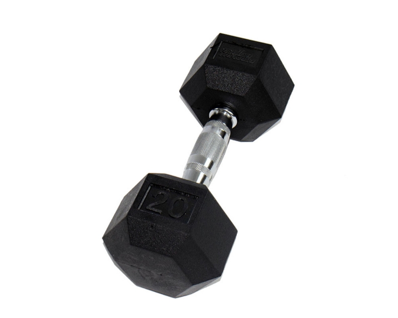 Гантель PERFORM BETTER Rubber Encased Hex Dumbbells 20 кг, 1 штука, черный