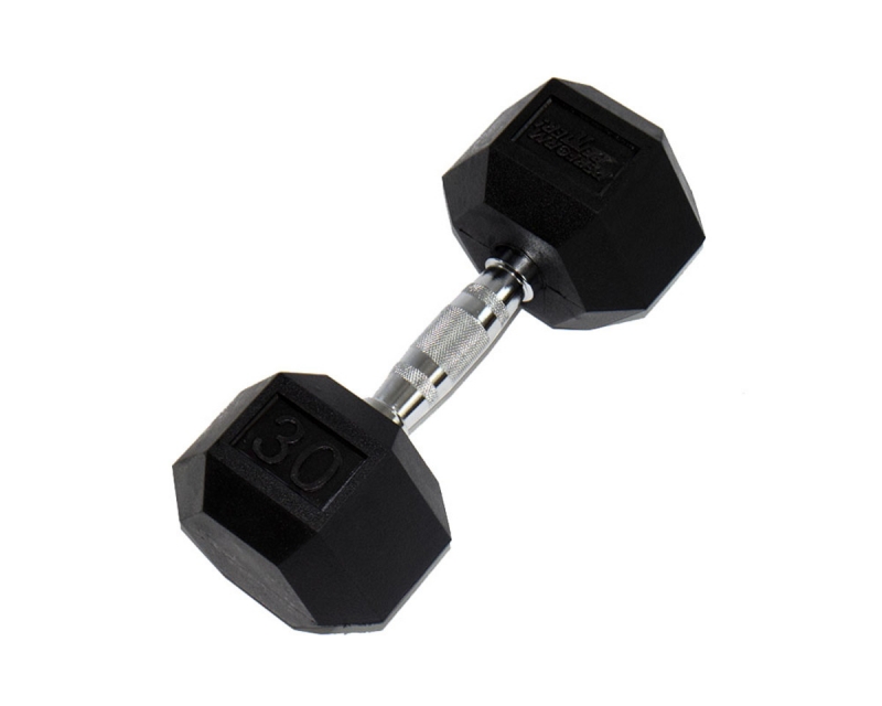 Гантель PERFORM BETTER Rubber Encased Hex Dumbbells 30 кг, 1 штука, черный