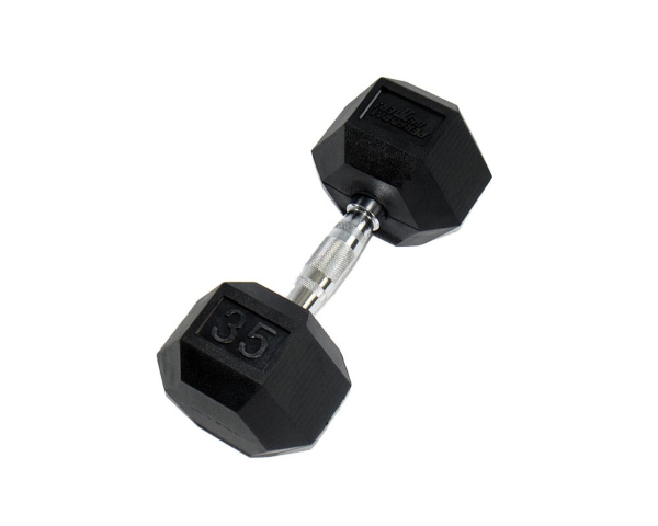 Гантель PERFORM BETTER Rubber Encased Hex Dumbbells 35 кг, 1 штука, черный