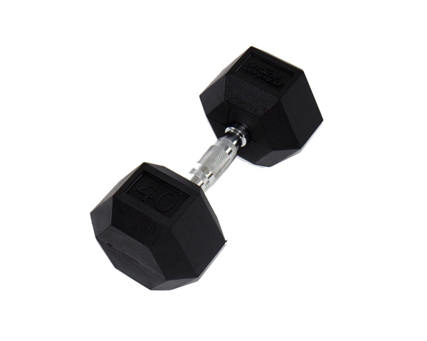 Гантель PERFORM BETTER Rubber Encased Hex Dumbbells 40 кг, 1 штука, черный