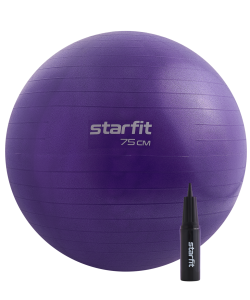 Фитбол Core GB-109 антивзрыв, 1200 гр, с ручным насосом, фиолетовый, 75 см, Starfit